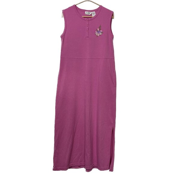 Vintage Tabi Maxi Dress Women M Pink Tank Embroidered Floral Pockets Cottagecore - Picture 1 of 16